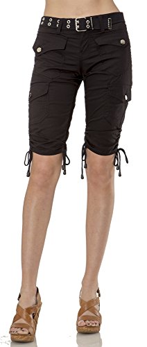 Helium London Womens Stretch Poplin Cargo Capri with Web Belt