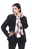 Cozy Wool Pashmina Long Scarf with Plaids Diagonal Linings Stripes Ivory / Maroon 12x78