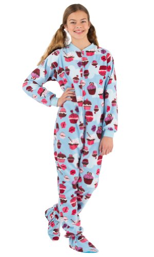 Footed Pajamas Blue Cupcakes Kids Fleece