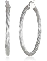 Sterling Silver Twisted Diamond Cut Hoop Earrings