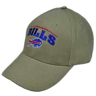 NFL Buffalo Bills Football Khaki Tan Blue Wide Curved Bill Velcro Cotton Hat Cap