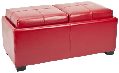 Safavieh Hudson Collection Gramercy Red Leather Double Tray Ottoman On Sale