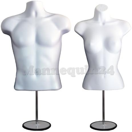 Mannequin Forms White Male & Female Torso (Waist Long) with Metal Stand and Hook for Hanging Pants by DisplayTown