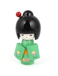 Home: Wooden Traditional Japanese Kimono Kokeshi Doll Desk Decoration Green - uxcell