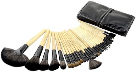 Roll up Case Cosmetic Brushes Kit 32 PCS Cosmetic Brushes Set with Pouch (Wood)