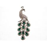 Saint Emerald Silver Tone Teardrop Feather Tail Green Peacock Custom Pin Brooch