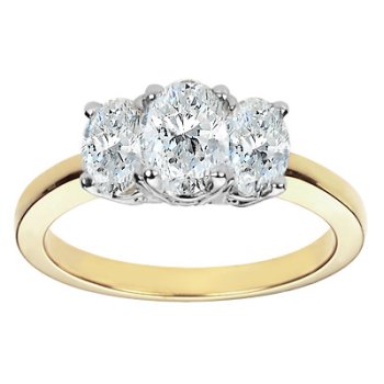 18k Yellow Gold Oval-Cut Three-Stone Diamond Ring 