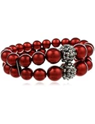 Silvertone Simulated Pearl Fireball 2-Row Stretch Bracelet, 6.5"