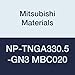 Mitsubishi Materials NP-TNGA330.5-GN3 MBC020 Coated CBN TN Type Petit Tip Negative Turning Insert with Hole, Triangular, GN Honing/No Wiper, 3 Tip, 0.008" Corner Radius, 0.375" IC, 0.187" Thick