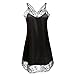 Ekouaer Sexy Lingerie Women's Sleepwear Satin Lace Chemise Nightgown(Black,M)