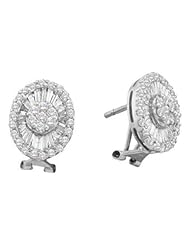 1.6 cttw 14k White Gold Diamond Round and Baguette Flower Earrings (Real Diamonds: 1.6 cttw)