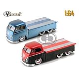 Set of 2- 1963 VW Bus Pickup w Sliding Bed 1 64 by Collectable Diecast