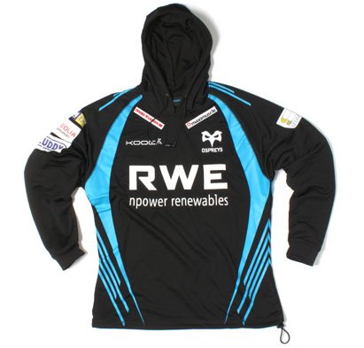 Ospreys 2011/12 Home Replica Hooded Sweat Black/Cyan Blue - size S