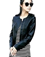 FROOMER Retro Women's Collarless Zipper Up PU Leather Motorcycle Jacket Coat