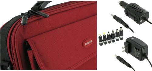 rooCase 3n1 Combo - Packard Bell 11.6-Inch Dot M Netbook Carrying Bag Case with 12v Car and AC Adapter Wall Charger - Red / Black Classic Series