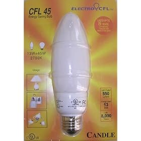 ElectroCFL Candle Shape CFL45 Energy Saving Light (Uses 13W = 45W Output)