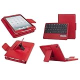 QQ-Tech® Removable Detachable Wireless Bluetooth ABS Keyboard PU Leather Case Tablet Stand for Apple iPad Mini - Smart Cover Wake Sleep Function - Red