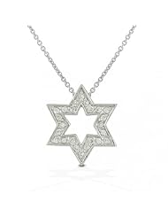 Bling Jewelry Sterling Silver CZ Pave Mini Star of David Pendant Necklace