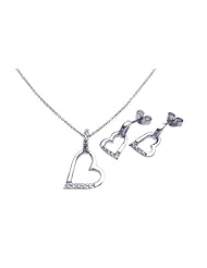 Nickel Free Sterling Silver Pendant & Earring Sets Open Heart CZ Set
