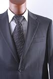Mens 2 Button Super 110s 100% Wool Charcoal Windowpane Dress Suit With Flat Front Pants