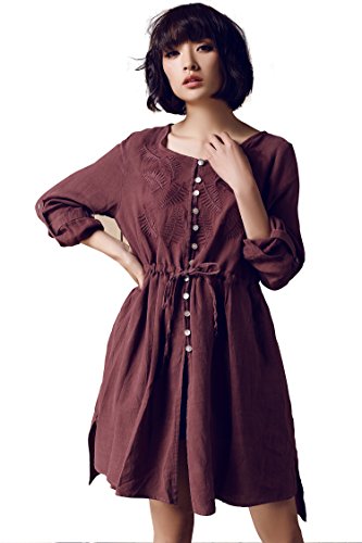 (オボンゾ)OVONZO レデイース リネン ７分袖のドレス ワンピース 全二色