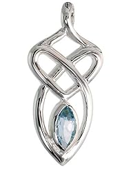 Sterling Silver Celtic Motherhood Knot Pendant w/ Natural Blue Topaz, 1 1/8 inch (29 mm) tall