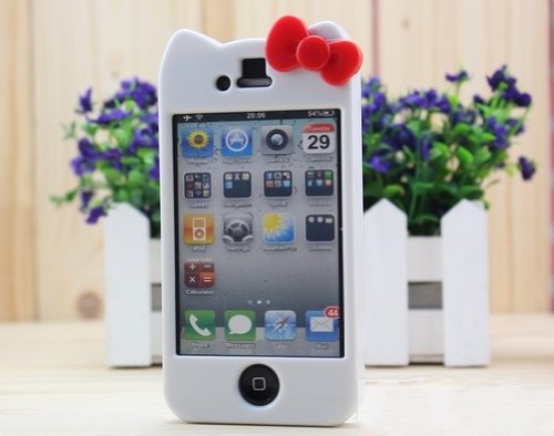 Character Hello Kitty Hard Case Cover iPhone 4 4S White + Free Screen Protector Film M45