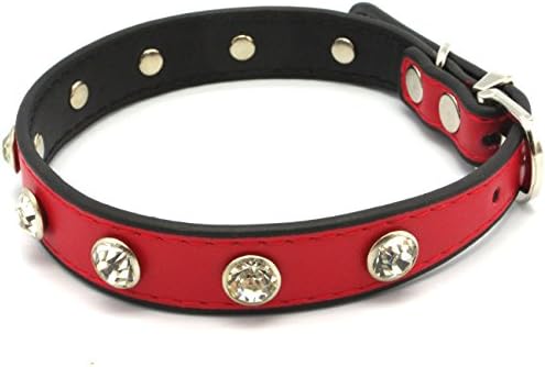 PERNYPET Adjustable Cat Collar Safe Collars，Red Leather Jeweled Cat and Small Dog Collar