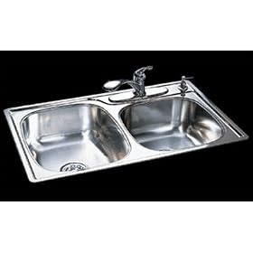 Noble 22" x 33" Stainless Steel Double Bowl Kitchen Sink with Mirror Deck Number of Holes: 4
