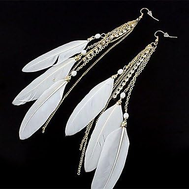 Lucky jewelry brand Sweet Style Feather Rhinestone Drop Earrings-White