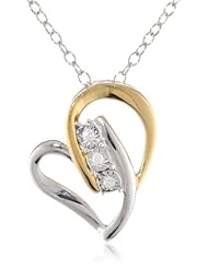 14K Plating Sterling Silver Two Tone Diamond Heart Pendant Necklace (H-I Color, I1-I2 Clarity, 0.03 cttw)