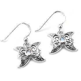 Sterling Silver Celtic Spiral Double Crescent Moon Hook Earrings with Genuine... by Moonstone Birthstones