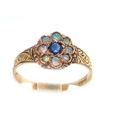 9K Rose Gold Ladies Sapphire & Opal Victorian Style Ring - Finger Sizes 5 to 8 Available