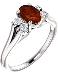 18K White Gold 7.00x5.00mm Oval Cut Mozambique Garnet and Diamond Ring -- LIFETIME WARRANTY
