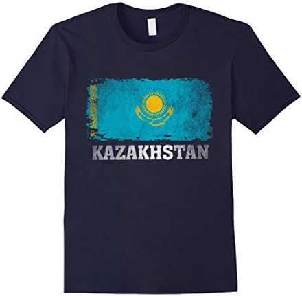 Men's Kazakhstan T Shirt Flag of from Kazakhstan Vintage Tee. Medium Navy