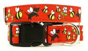 Designer Dog Collar - Honey Dog Buckle Collar - Red - Medium - Made in USA