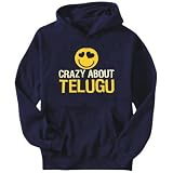 Hoodie Mens Navy Blue " crazy about Telugu " Languages Medium