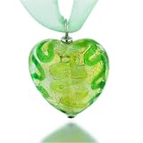 Pale Green And Gold Heart Murano Glass Necklace Pendant