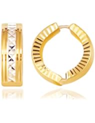 14K Two-Tone Gold Reversible Patterned Hinged Hoop Huggie Earrings