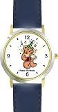 Teddy Bear (Birthday) Bear Animal - WATCHBUDDY  DELUXE TWO-TONE THEME WATCH - Arabic Numbers - Blue Leather Strap-Children's Size-Small ( Boy's Size & Girl's Size )
