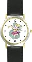 Pink Fairy Ballerina - Ballet Dancer WATCHBUDDY® DELUXE TWO-TONE THEME WATCH - Arabic Numbers - Black Leather Strap-Size-Large ( Men's Size or Jumbo Women's Size )