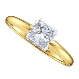 14K Yellow 2 Two Tone Gold Princess Cut White Diamond Bridal Wedding Engagement Solitaire Ring Band ( 0.20 cttw H - I Color I1 Clarity ) (Size 4 ~ 9)