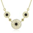 14k Yellow Gold Plated Sunburst Necklace with Crystal Accents & Onyx Cabochons- 16 IN