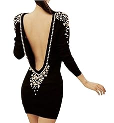 Sexy Knit Backless Beaded  Dress