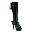 5 3/4 Inch Heel Black Leather Sandal Boot Back Lace Sexy Knee High Boots
