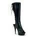 5 3/4 Inch Heel Black Leather Sandal Boot Back Lace Sexy Knee High Boots