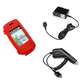 Red Durable Flexible Soft Silicone Skin Case + Rapid Car Charger + Home Travel Charger For LG VX10000 Voyager Cell Phone
