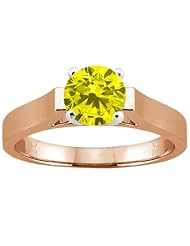 0.80 Ct Round Canary SI1/SI2 Diamond 18K Rose Gold Solitaire Ring