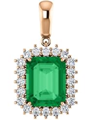 18K Rose Gold 10.00x8.00mm Emerald Cut Chatham Created Emerald and Diamond Pendant -- LIFETIME WARRANTY