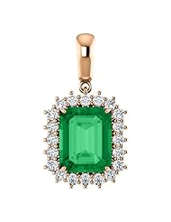 14K Rose Gold 10.00x8.00mm Emerald Cut Chatham Created Emerald and Diamond Pendant -- LIFETIME WARRANTY